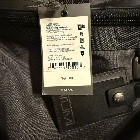 NWT Tumi birch roll top backpack men grey - Picture 2 of 6